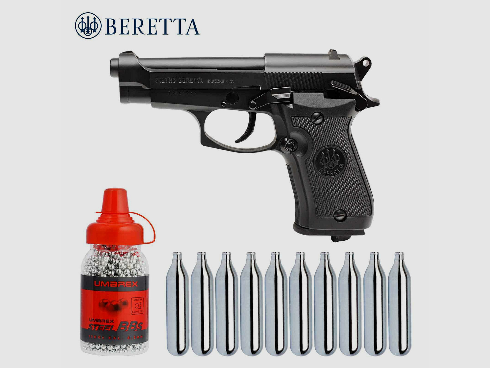 Luftpistolenset Beretta M84 FS 4,5 mm BB Co2-Pistole Blowback Vollmetall (P18)