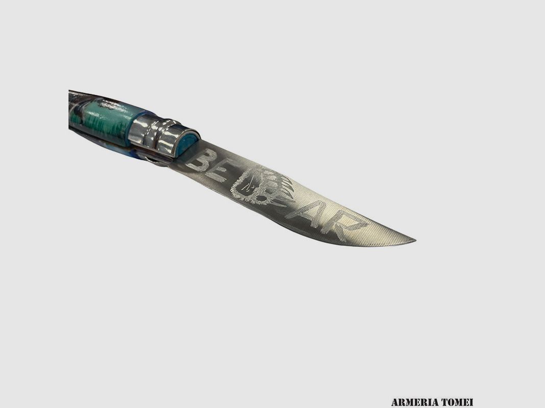 MESSER – OPINEL – N.9 INOX HANDGEFERTIGT MIT AIRBRUSH BÄR-SZENE, Bild 4 von 6