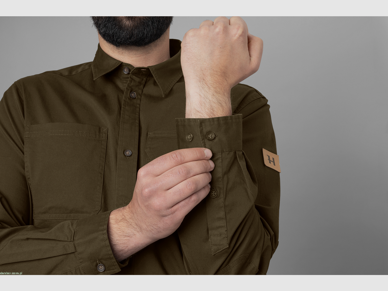 HARKILA Cotton shirt TRYM SKJORTE L/S willow green, image 4 of 4