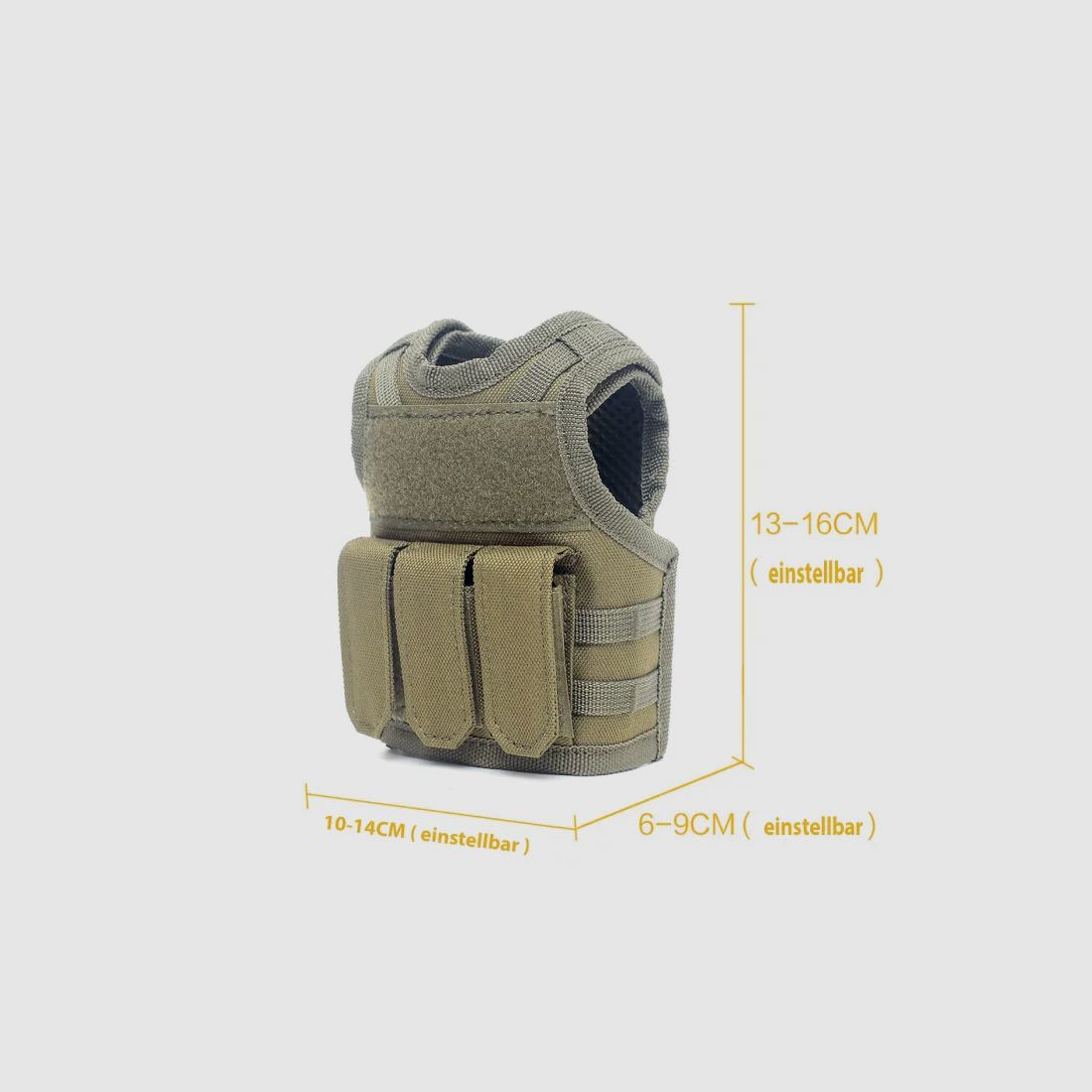 Mini Tactical Schutzweste mit Fronttaschen für Bierflasche / Weinflasche / Thermosflasche - Oliv