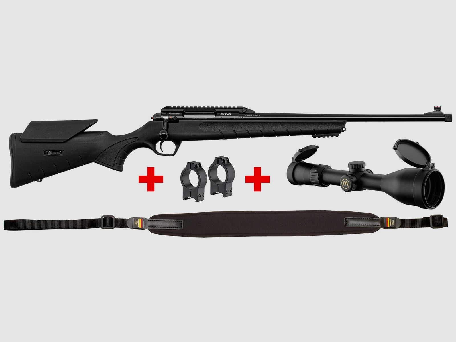 Pack Büchse .308 Monza + Zielfernrohr 3-12×56 + Montageringe + Gewehrriemen + Futteral, Bild 1 von 10