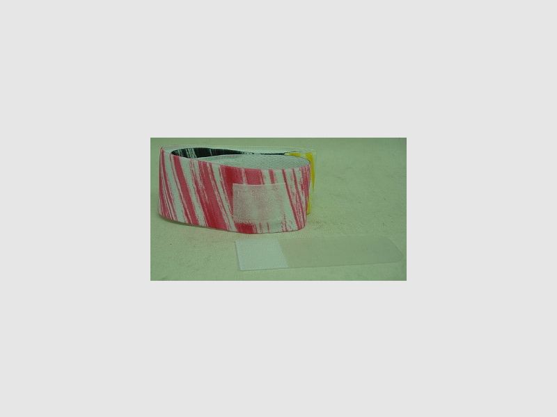 Stirnband m. Klett-Augenklappe - schwarz/rot/gelb auf weiß