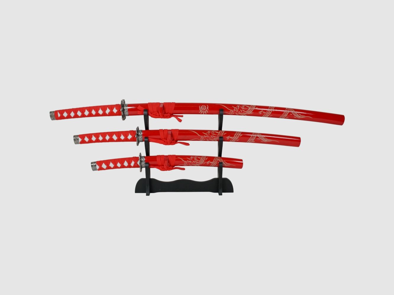 3x Samuraischwert Garnitur Red Dragon Set