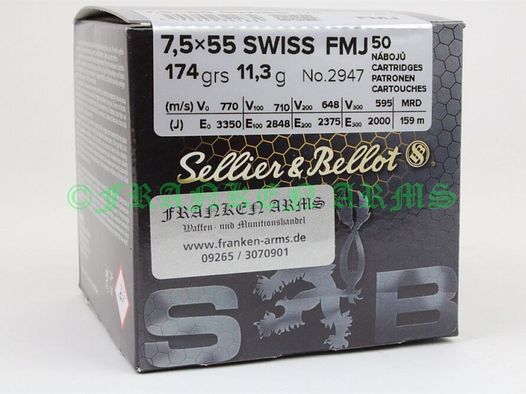 Sellier&Bellot	 7,5x55 FMJ BT 174gr. 11,3g 50 Stück Staffelpreis