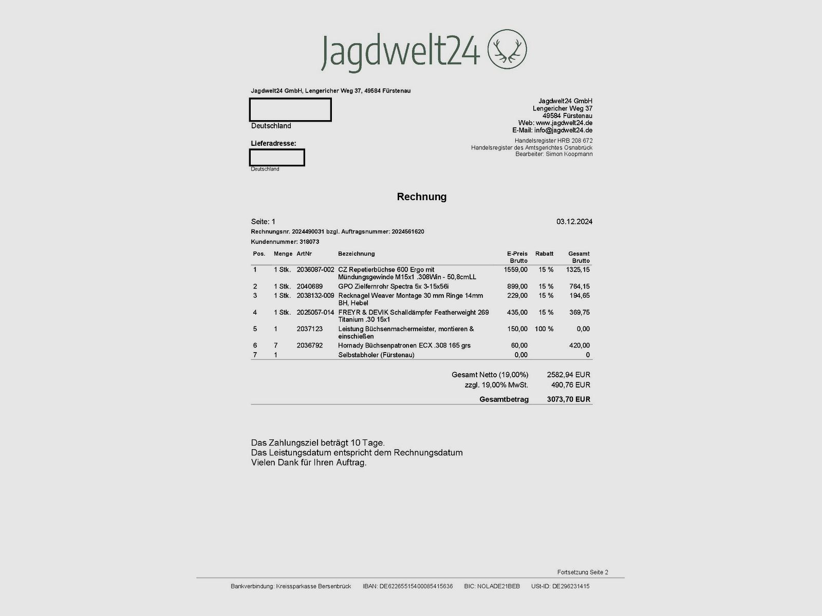 CZ ERGO 600 in .308WIN complete package