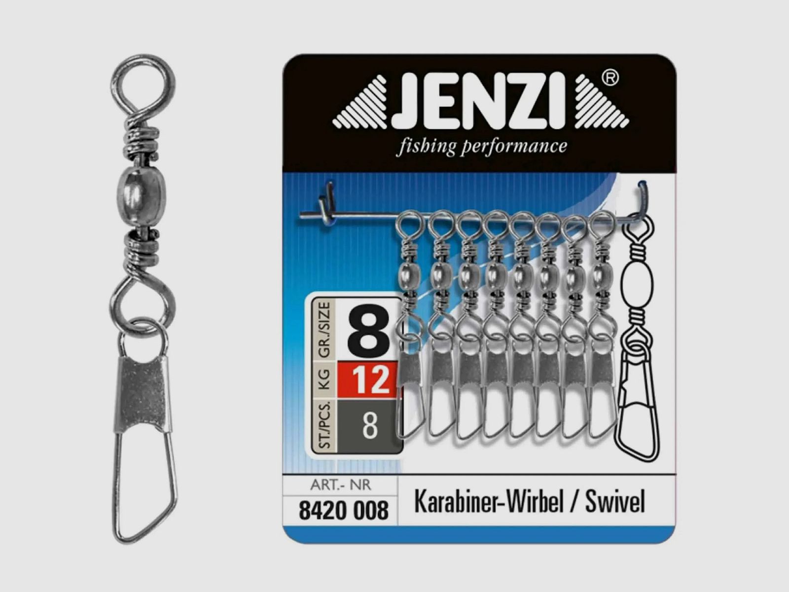 Jenzi Jenzi Karabinerwirbel vernickelt salzwasserfest Gr. 8 8 Stück