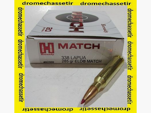 BOX OF 20 CARTRIDGES HORNADY 338 LAPUA MAGNUM 285GR ELD MATCH 82300