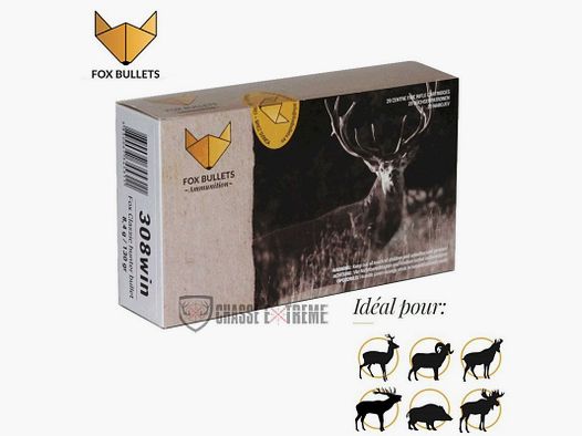 20 Cartouches FOX BULLETS Cal 308 Win 130Gr Fox Classic Hunter