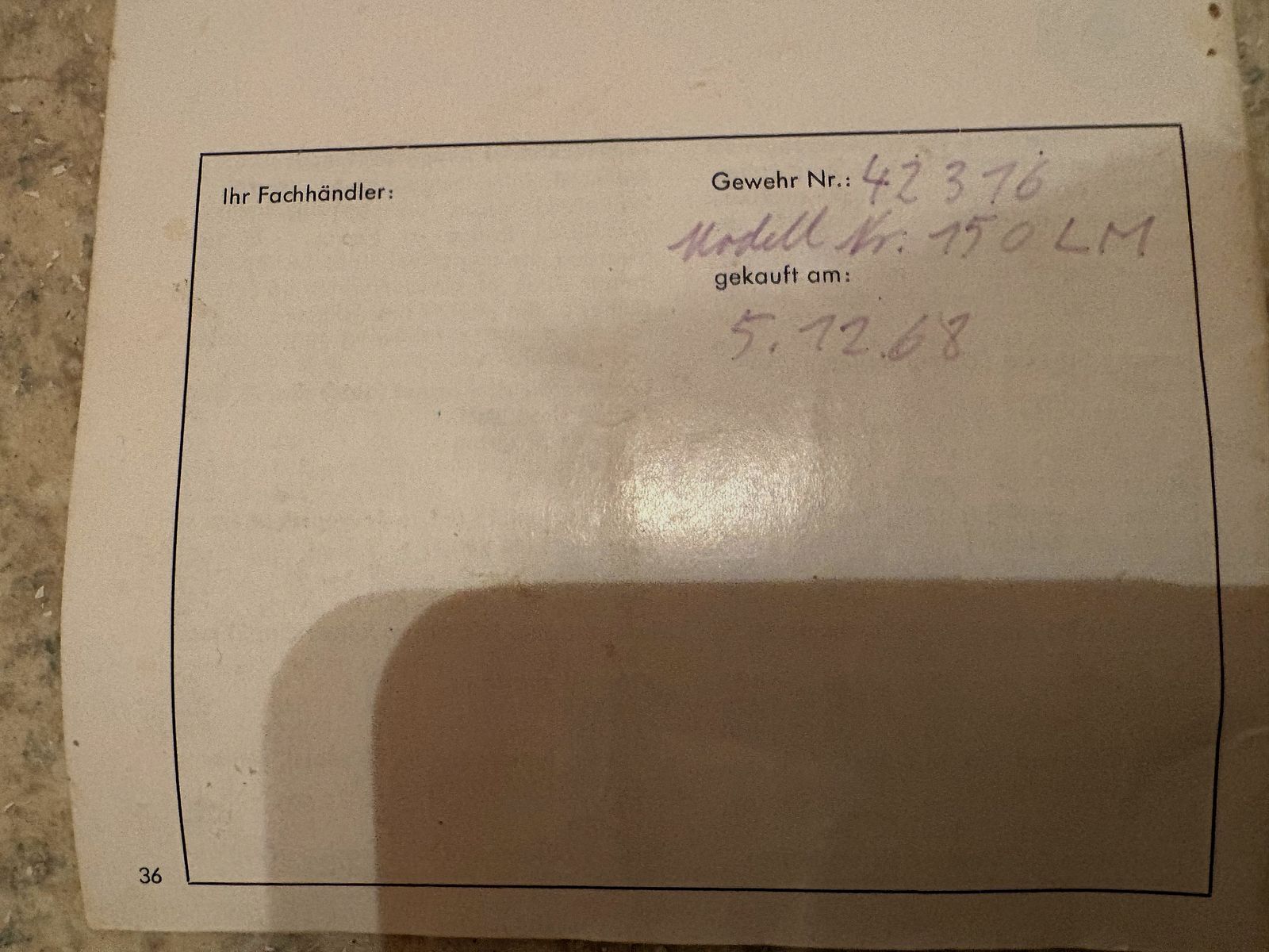 High-quality air rifle Feinwerkbau Model 150 LM