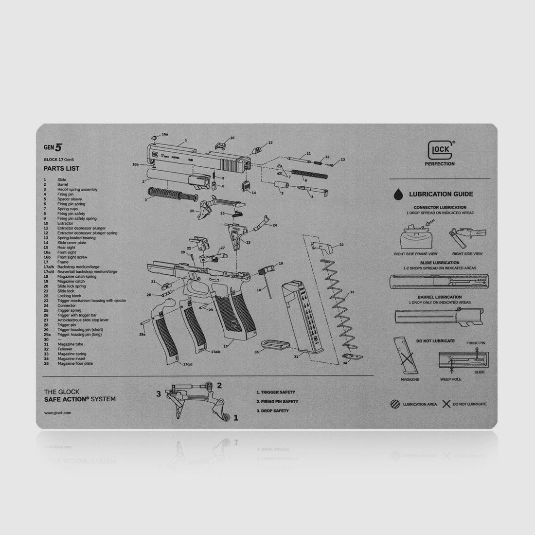 GLOCK GLOCK Tapis Gris - Support d'Arme - Antidérapant