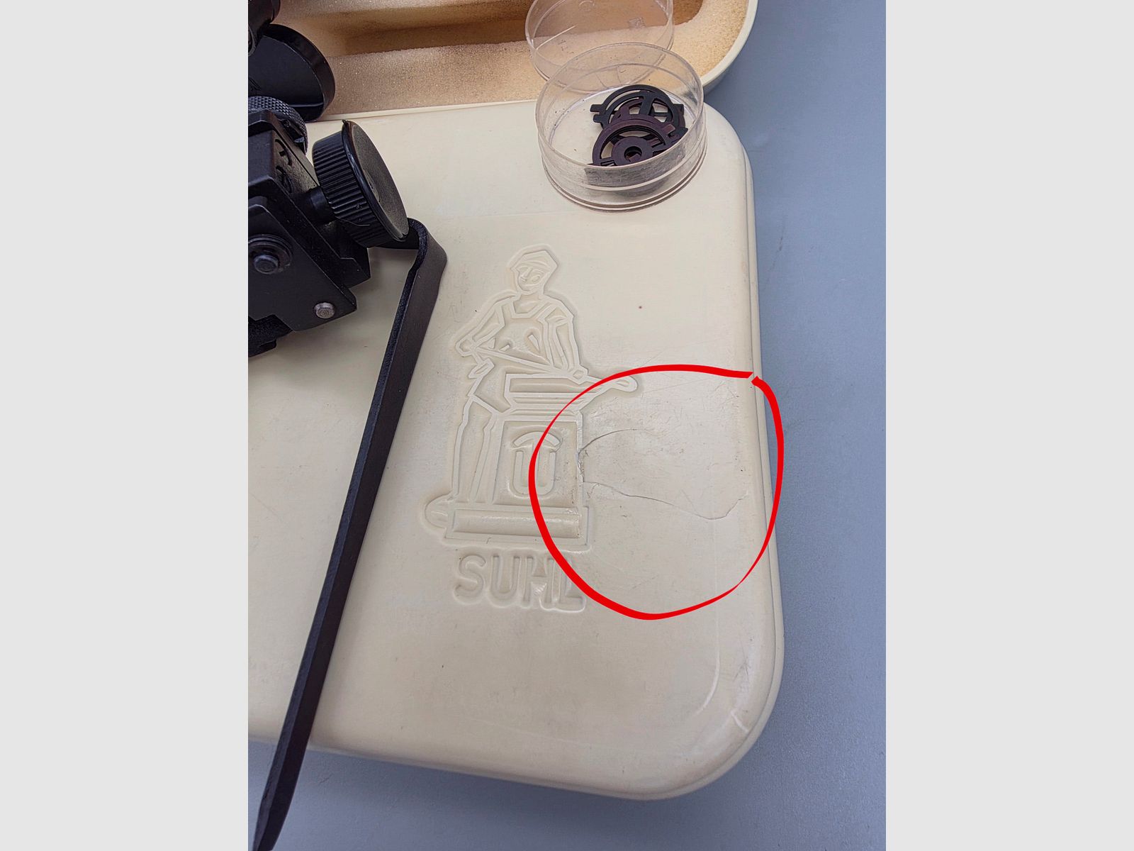 Sehr schöner Diopter Haenel mit Zubehör in der original Box Suhl Mod. M150 KK Gewehr 