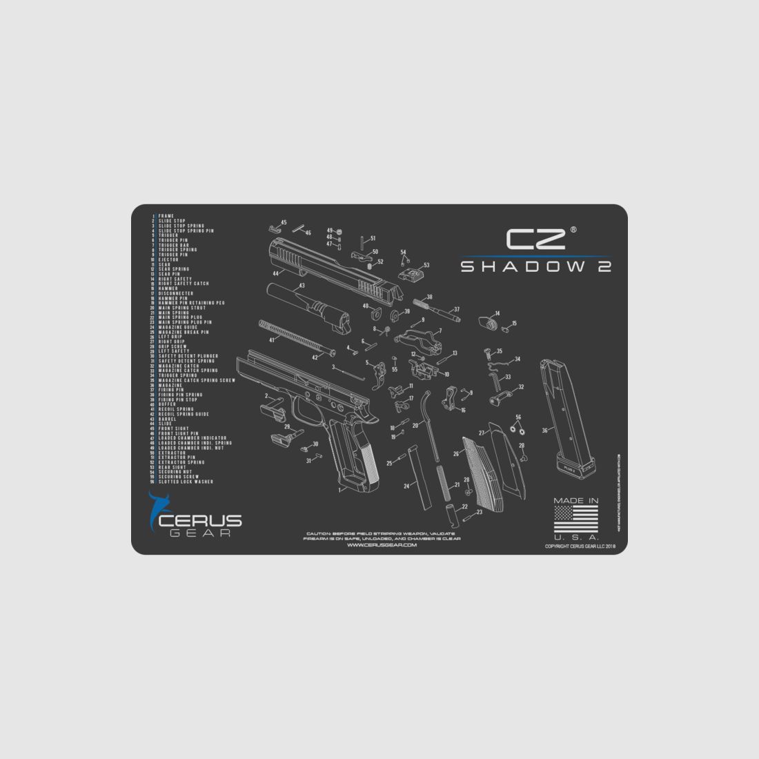 SCHEMATIC PROMAT CZ Shadow tapis d’entretien et de soin pour armes de poing