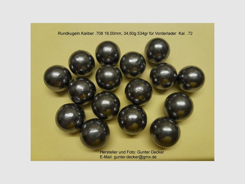 Rundkugeln Kal. .708 18,00mm, 534gr für Vorderlader Gewehre Kaliber .72