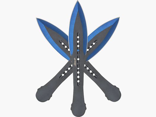 3 throwing knives in set blue tip blue black with case