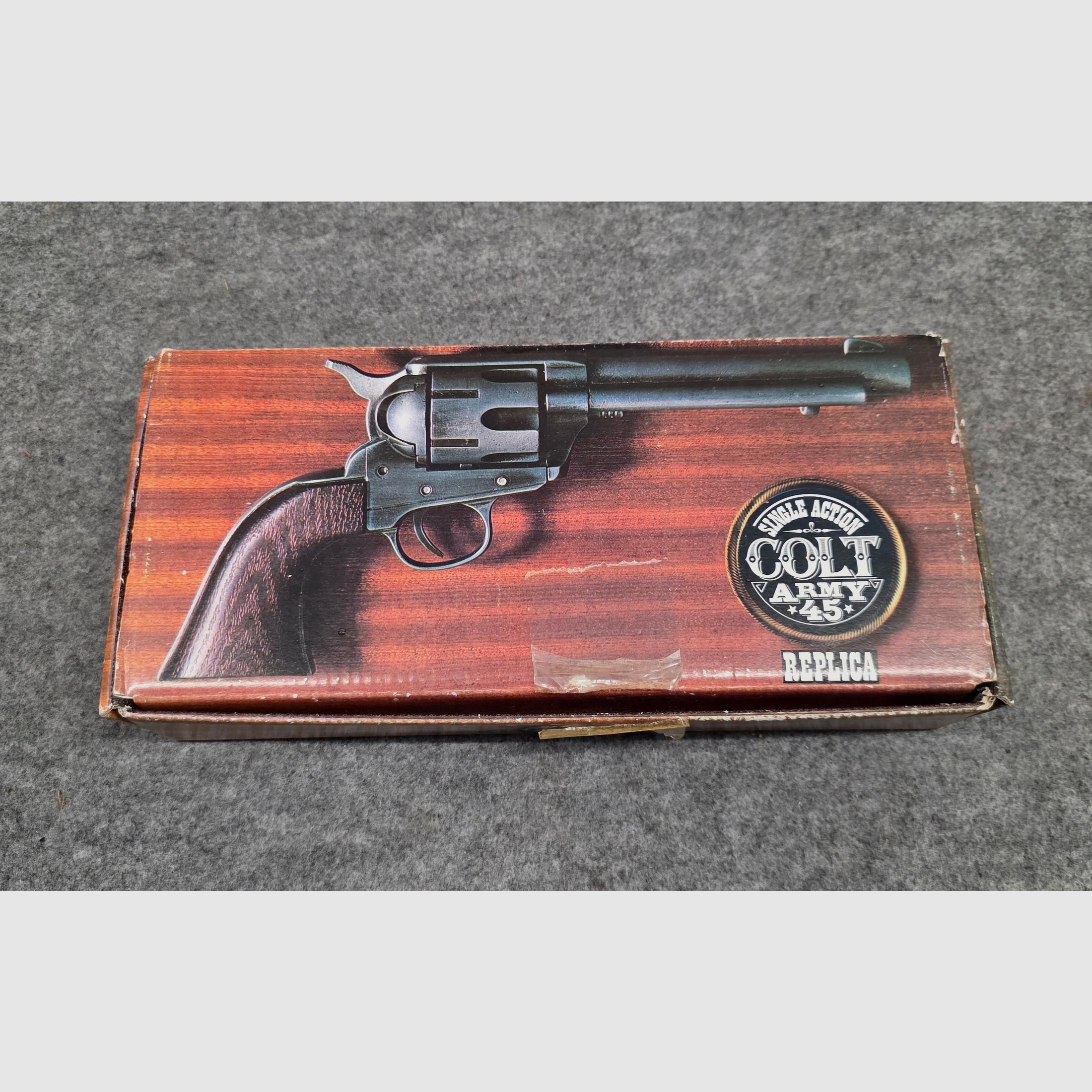 Replica Deko Revolver COLT SAA  Cal. .45 Peacemaker vernickelt  Silber Gold 