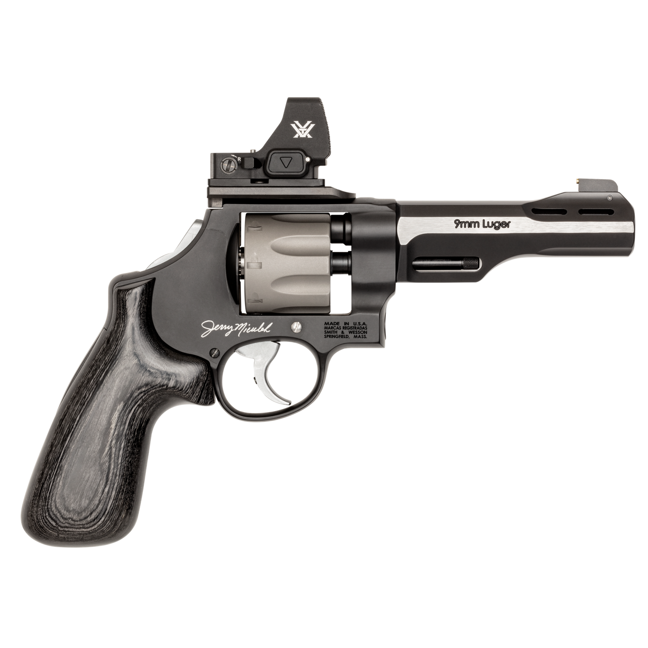 S&W Revolver 327 9 x 19 Schwarz optic ready, laminated wood grip, Jerry Miculek world record rev
