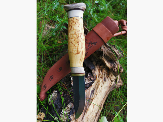 Jagd und Outdoormesser , Griff aus Maserbirke und Rentiergeweih 