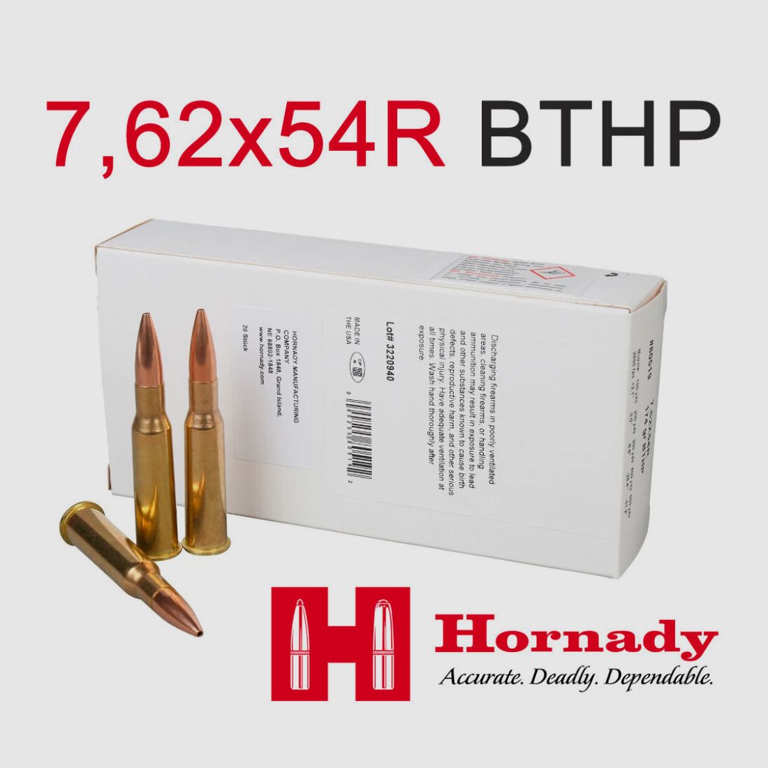 Hornady Angebot- Hornady 7,62x54R BTHP 11,3g/174grs. Boat Tail Hollow Point 200 Schuss / 200 RDS (MUN-569-200RDS)