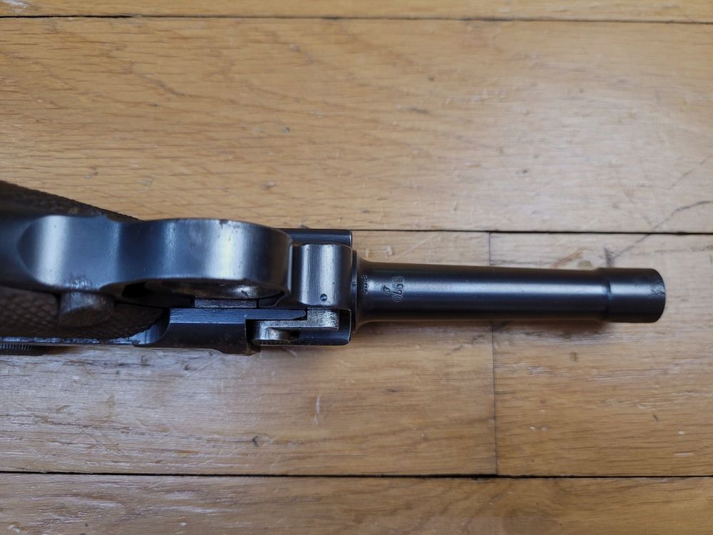 Guter Luger P08 Pistol – DMW von 1916 – Monomatrikel – 100% 14-18 – Gutes Magazin mit Holzboden – Lauf mit guten Zügen – Waffe zu reinigen sowohl für den Schuss als auch für die Sammlung – EM in globalem Zustand, Bild 9 von 21