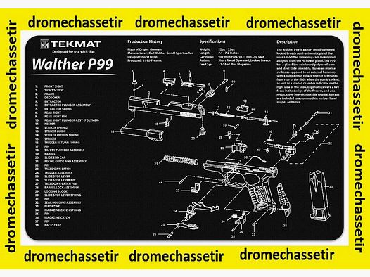 Tapis de nettoyage neoprene decor pistolet Walther P99