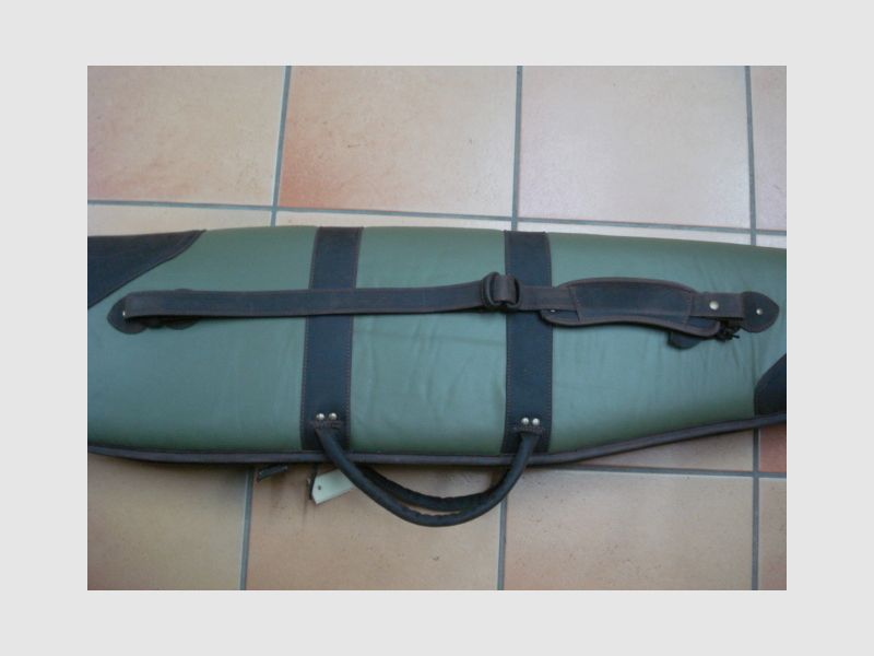 Funda verde de cuero liso - Longitud: 140 cm, bolsillo exterior