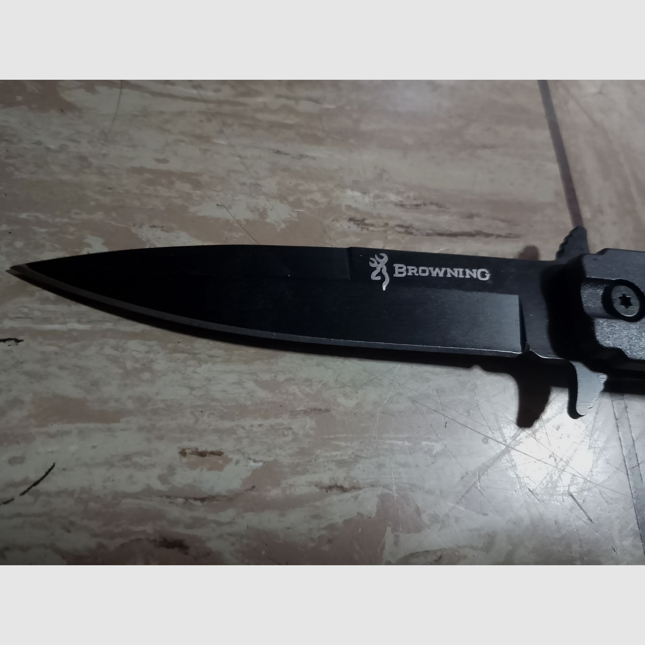 Neues Browning Messer Stainless Steel Knife Schwarz stabiles Klappmesser mit Spitze zum Scheiben einschlagen 