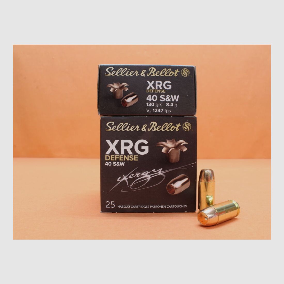 Sellier & Bellot Cartucho .40S&W S&B/ Sellier & Bellot 130grs HP XRG Defense Cobre Completo Sin Plomo VE 25 Cartuchos/ 8,4g Punta Hueca