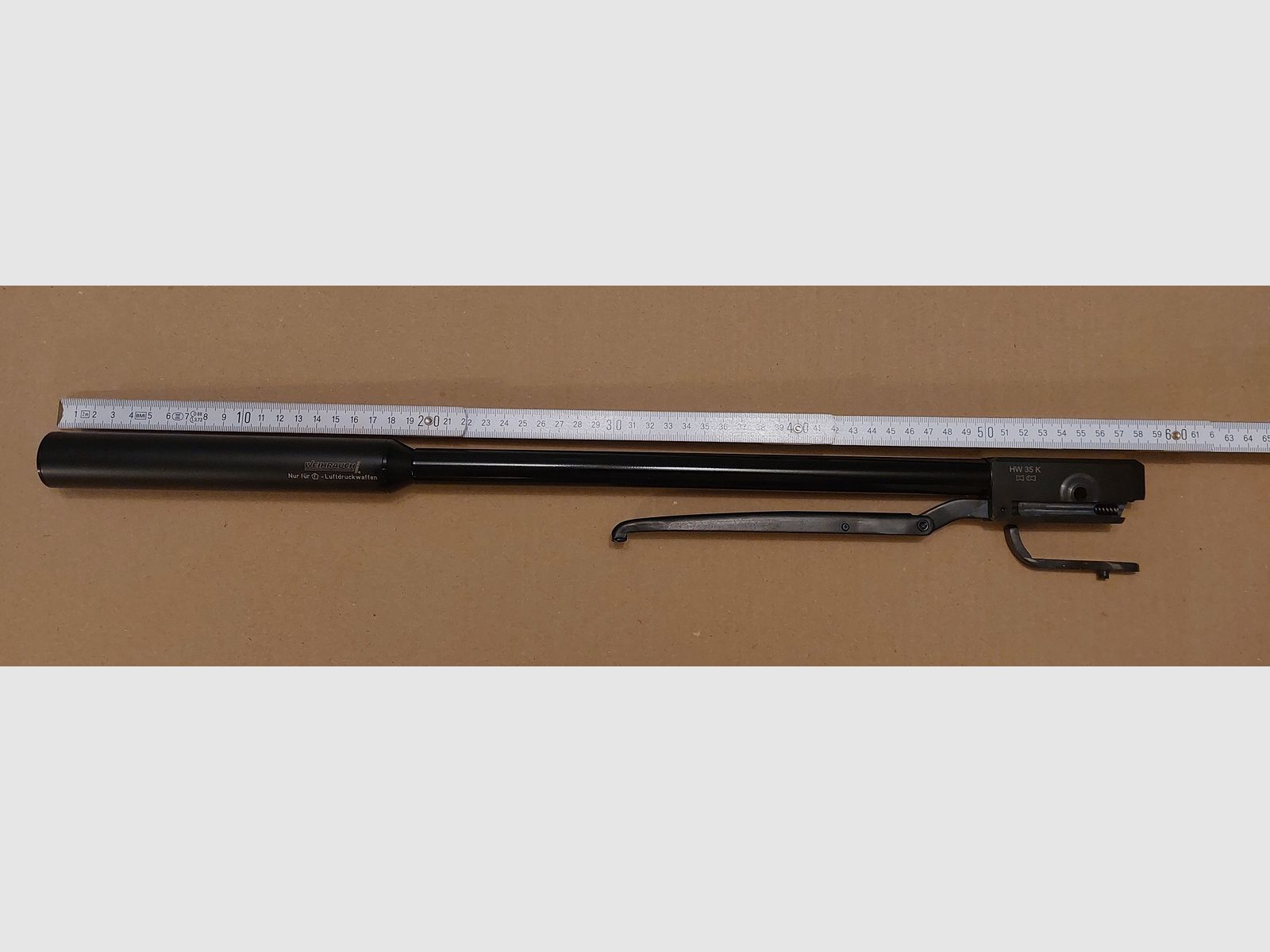Weihrauch HW 35 K Lauf 5,5 mm ohne F mit lackierten Laufmantel, aufgeschraubten Weihrauch Schalldämpfer