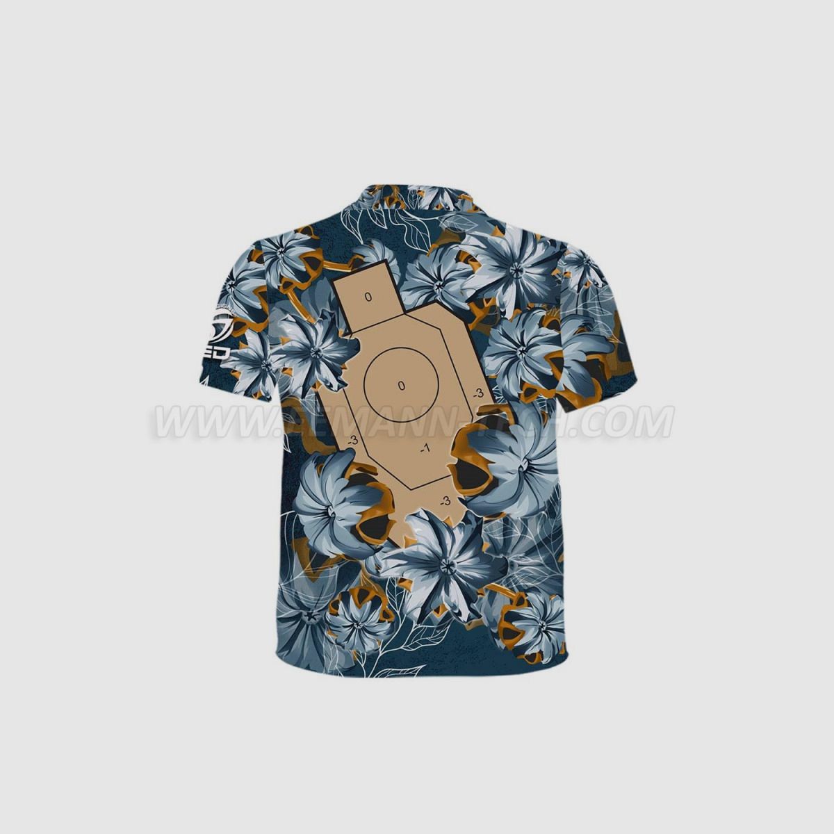 DED Blue Bullet Floral IDPA Target T-Shirt, taglia: 4XL, Nome personalizzato: Con nome personalizzato, Tipo di abbigliamento: Regolare (Uomini), immagine 2 di 3