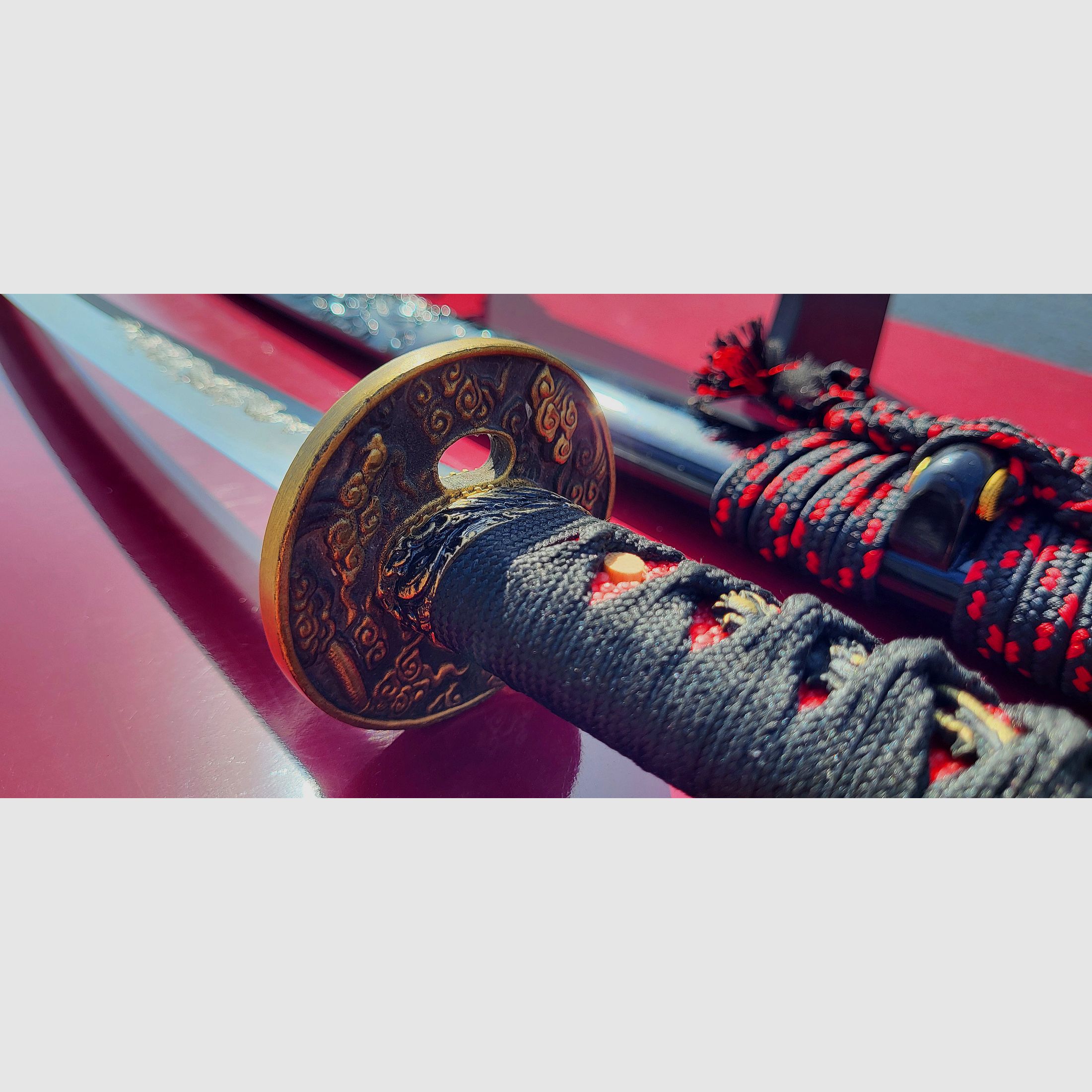 Katana Toshiro Tenryu, schwarz, mit eingraviertem Drachen auf Saya