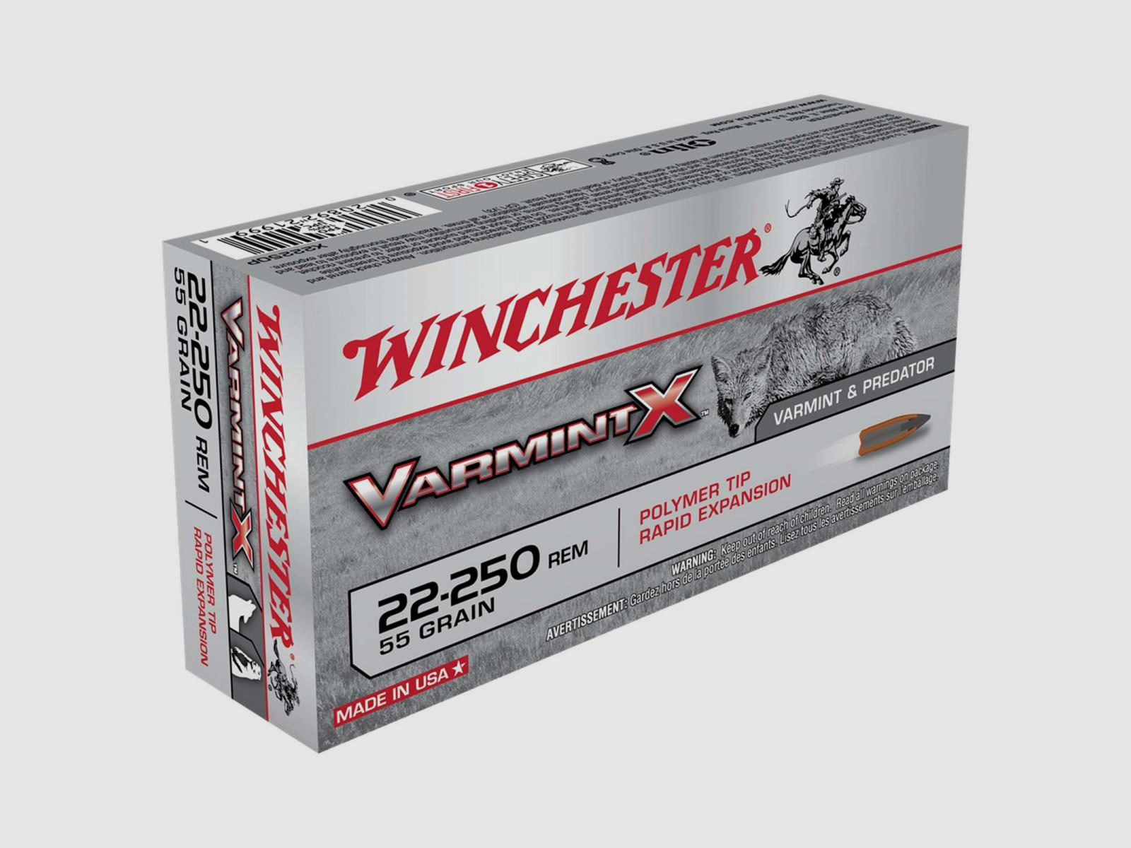 Winchester Varmint-X .22-250 Rem. 55GR Polymer Tip 20 cartuchos