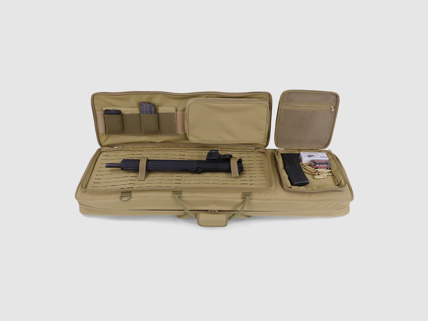 Housses d'armes d'hiver Sac tactique 110 cm – Laser-Cut MOLLE, système de transport de sac à dos, nylon 1000D (Dune)
