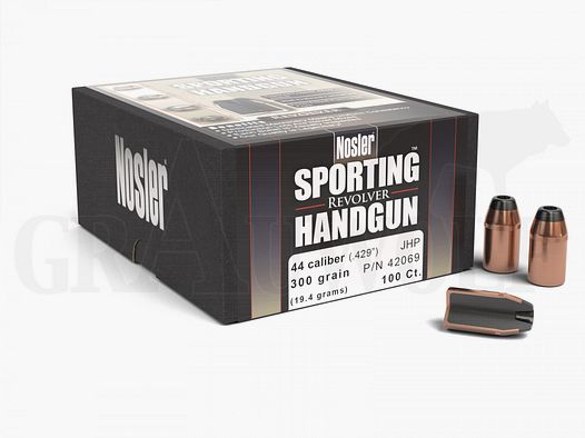 .429 / 10,9 mm 300 gr / 19,4 g Nosler JHP Sporting Handgun Balas de Punta Hueca 100 Piezas