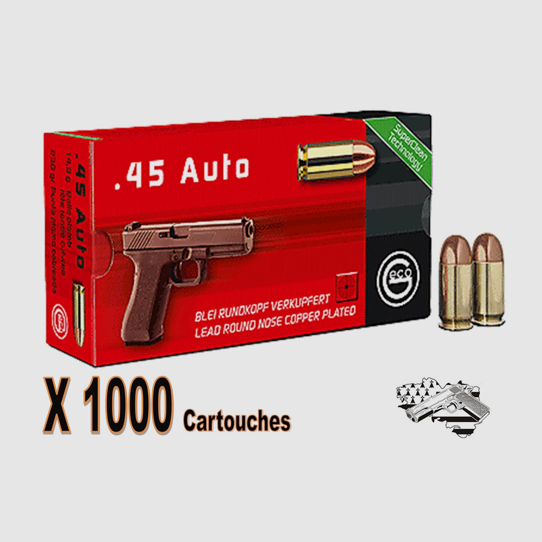 GECO .45 AUTO FMJ 230grs pro 1000