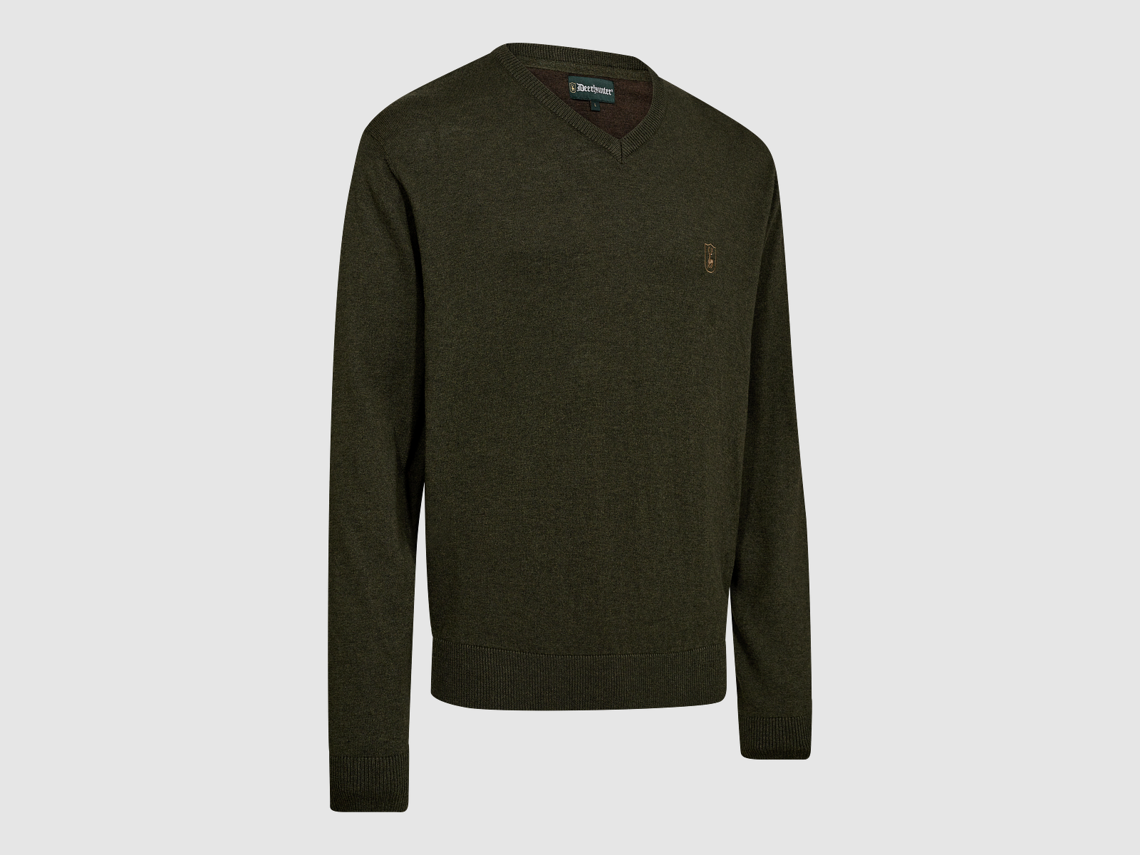 Harrington Strickpullover mit V-Ausschnitt - Forest Ember Melange – Größe: L