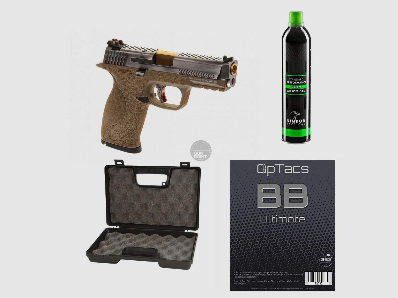 SET !!! Softair - Pistole - WE - WET-05 SV Silver Barrel Metal Version GBB FDE - ab 18, ber 0,5 Joule