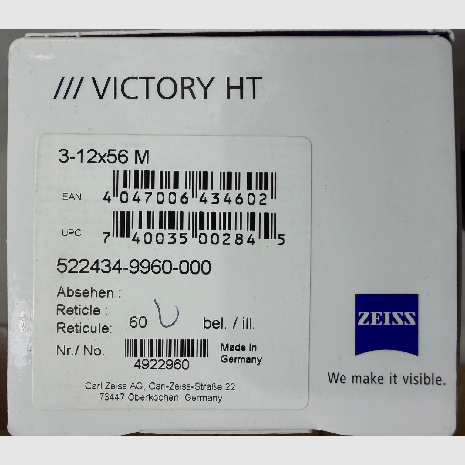 Telescopio Zeiss Victory HT 3-12x56 M Retículo 60 Caza de jabalíes
