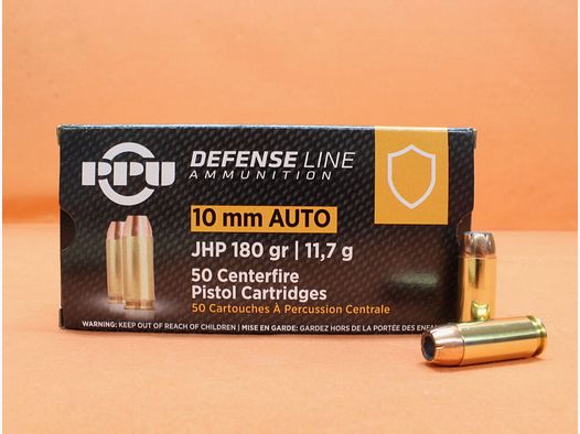 PPU First Partizan Cartridge 10mm Auto First Partizan 180grs JHP (A-194) Box of 50 cartridges / 11.7g hollow point