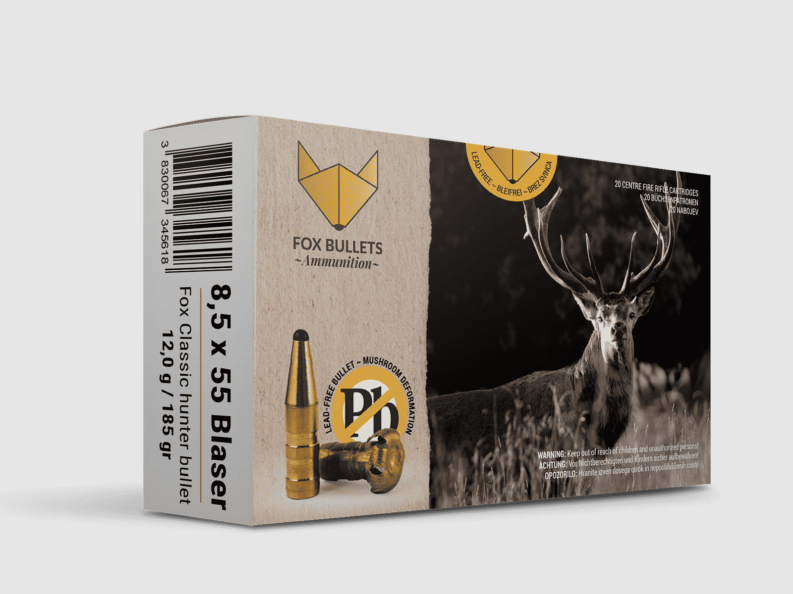 Fox Bullets Classic Hunter 8,5x55 Blaser 12,0 g / 185 gr bleifreie Munition – 20 Patronen
