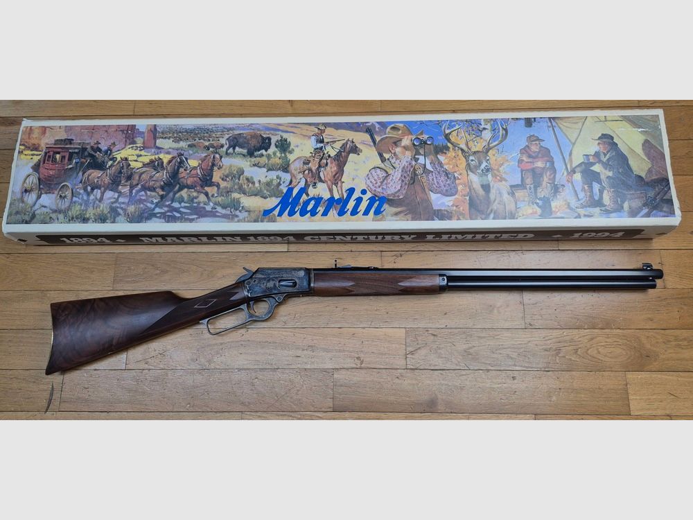 Uitzonderlijk onderhevelgeweer Marlin model 1894 S – Zeldzame herdenkingsserie "1894 CENTURY LIMITED" – Exemplaar 2.152 van slechts 2.500 geproduceerde – Vuurwapen uit 1994 – Stempel ‘JM’ voor Marlin door Marlin – Kal. .44-40WCF – 9+1 schoten – Superieur walnoot hout – Droommechaniek – Loop van 62 cm met prachtige Micro-grooves – Originele doos in uitstekende staat en documenten – Uitzonderlijk stuk in als nieuw staat – Uitstekend+++, afbeelding 1 van 40
