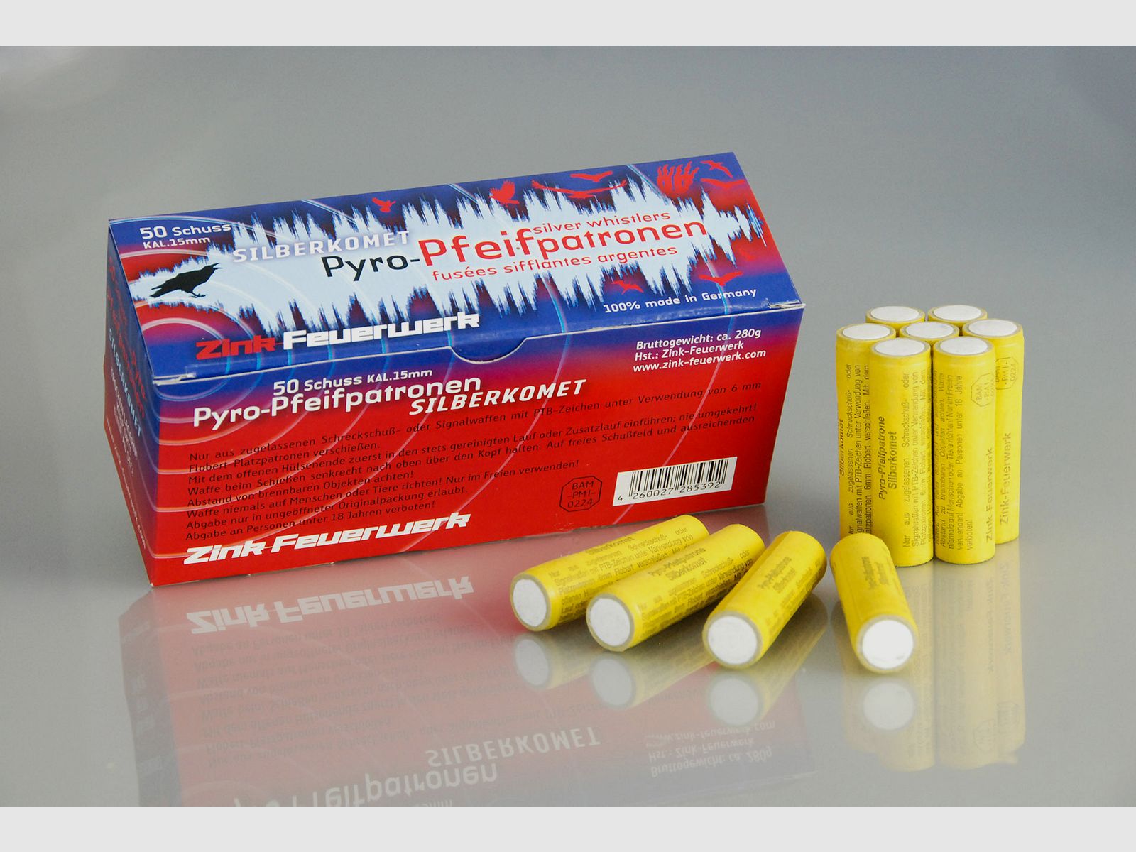Zinc signal fireworks pyro whistle cartridges, 50 shots