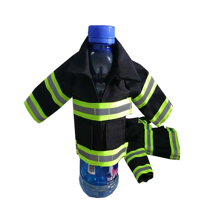 Chaqueta de mini bombero con tiras reflectantes para botella de cerveza / botella de vino / botella térmica