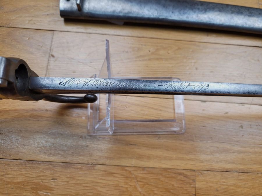 Sehr schöne Chassepot-Bajonett für Gewehr Modell 1866 – für die Marineinfanterie – Ankerstempel – Manufacture de Châtellerault – Juli 1873 in der Nummer TBE +, Bild 16 von 19