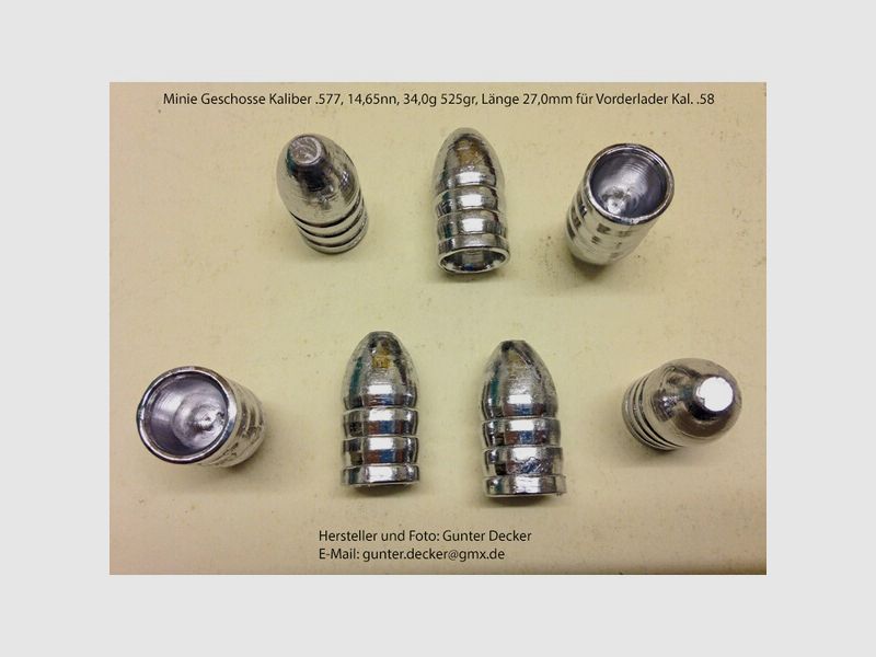 Minie Geschosse Kaliber .577 14,66mm 525gr für Vorderlader Gewehre Kaliber .58