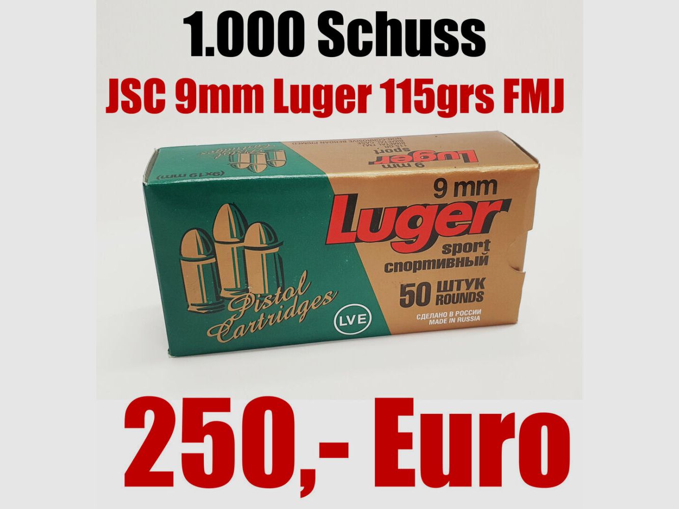 JSC "NOVOSIBIRSK CARTRIDGE PLANT" & LVE "LOW-VOLTAGE EQUIPMENT CO" Munition JSC 9mm Luger FMJ 115grs Sport-/ Trainingsmunition "extra Soft" 1.000 Schuss