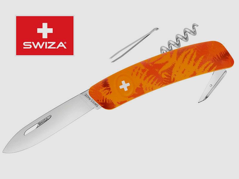 SWIZA Schweizer Messer FILIX D01 CAMO FARN ORANGE, Edelstahl 440, 6 Funktionen, Korkenzieher