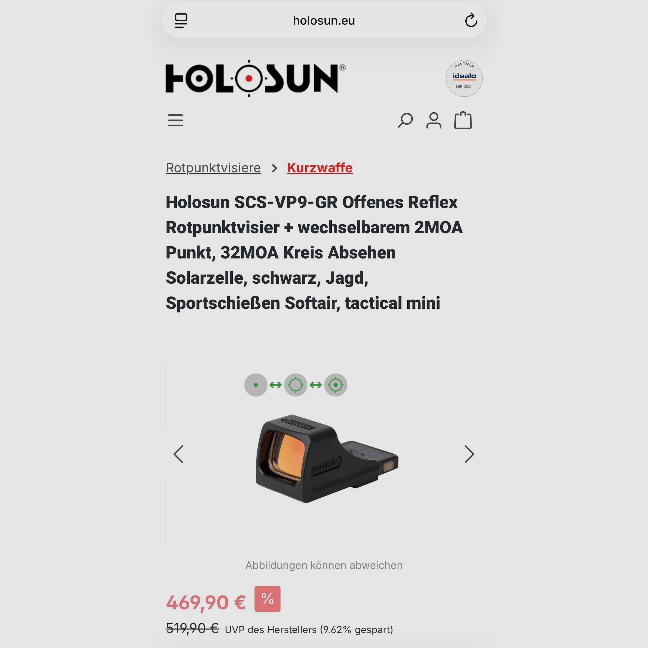 Holosun SVS VP9 GR mirino a punto rosso per Hecker Koch SFP9 OR