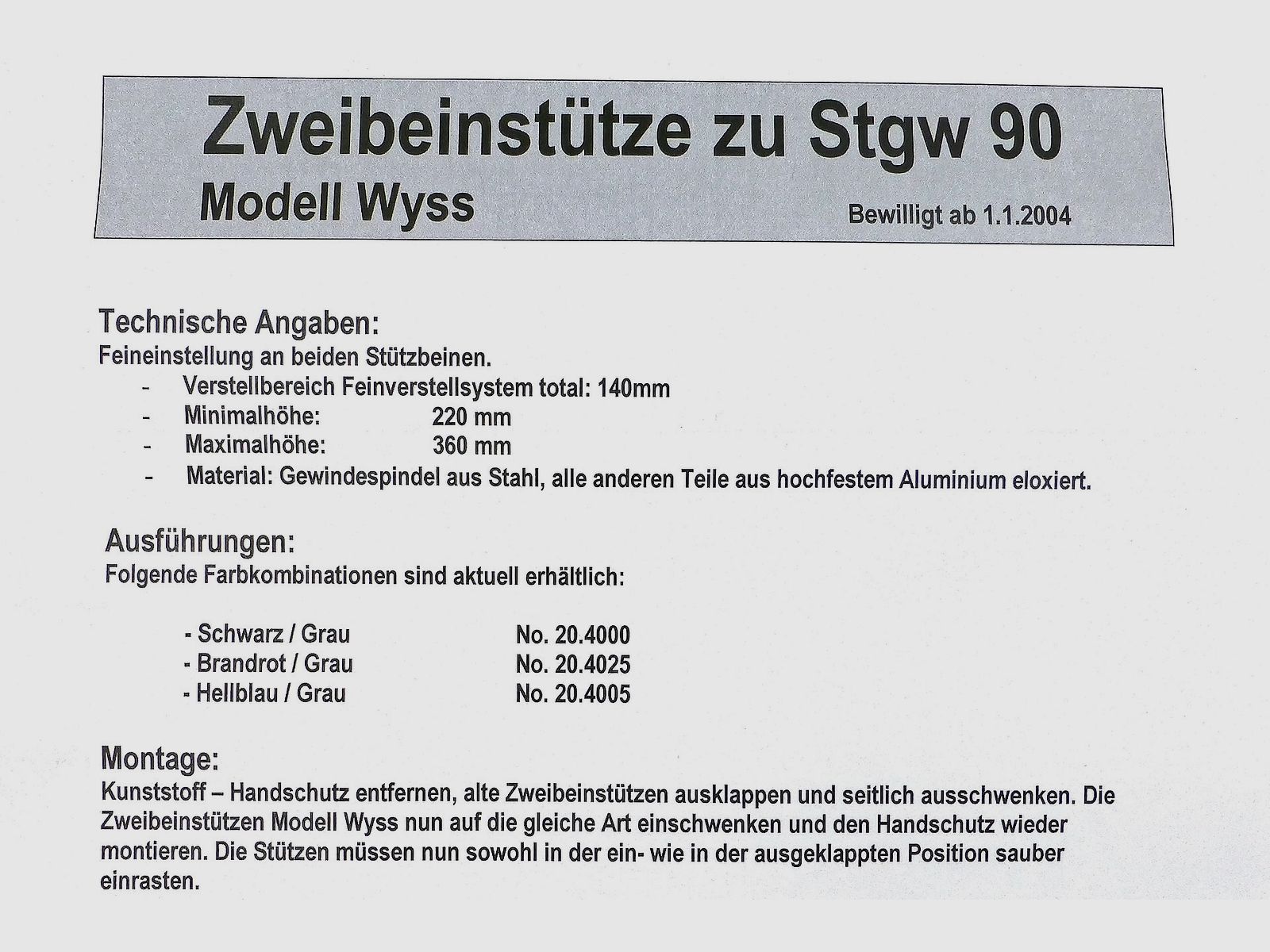 Verstellbares Zweibein WYSS WAFFEN für Fass90/ PE90, Bild 2 von 2