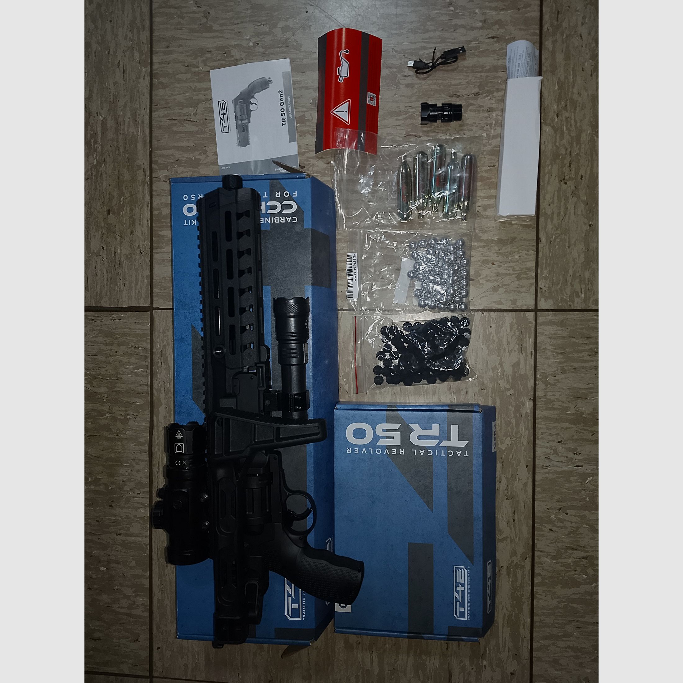 Neu T4E RAM HDR50  Tr50 gen2 + Carbine Conversion Kit+ Alu kugeln + Rubberballs .50 + Flashlight + CO2 Kapseln+ Visier Ovp 
