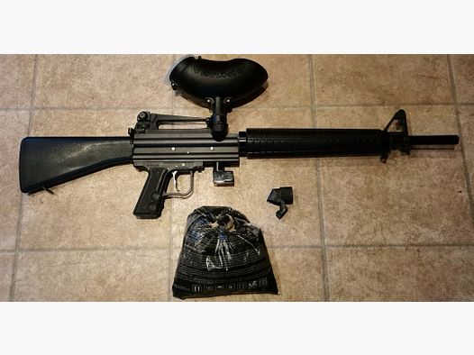 (FIXED PRICE - SHIPPING GERMANY INCLUDED IN PRICE) Umarex M16-1 Cal.68 Paintball Marker + Balls + Replacement Feed Neck